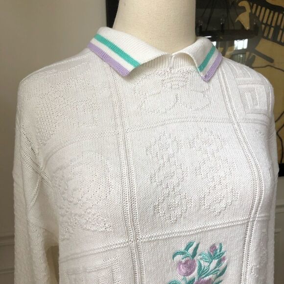 Vintage Embroidered Patchwork Cotton Sweater M - Picture 2 of 10
